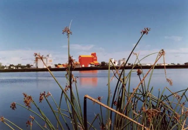 Grain elevators across the lagoon