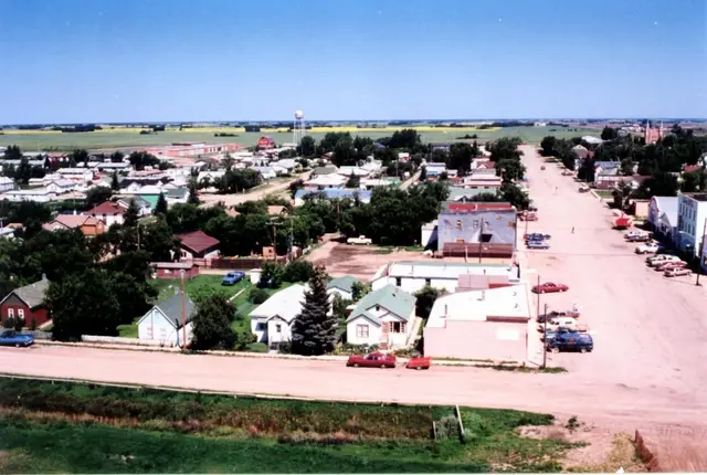 Aerial view of Southey west of Main Street