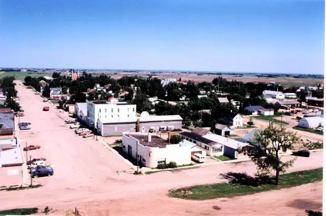 Aerial view of Southey's main street and town